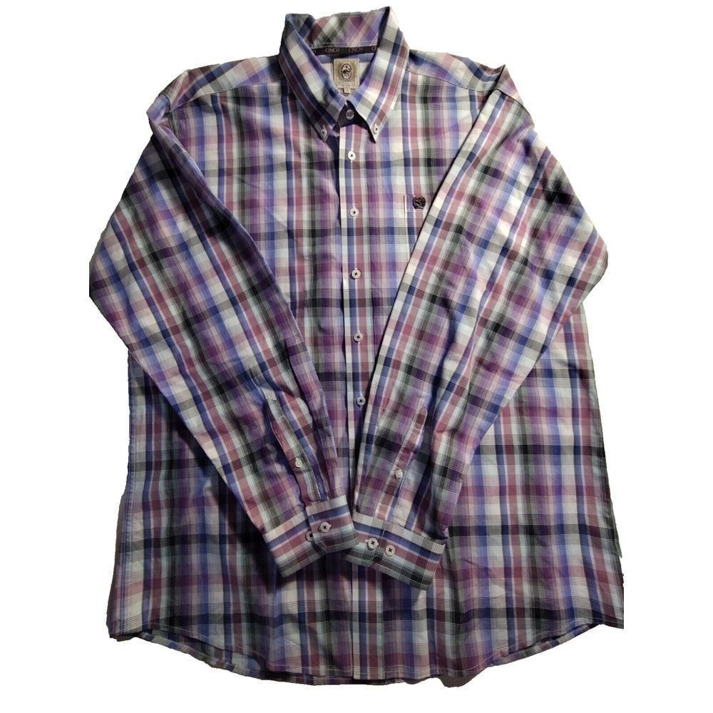 Cinch Purple Plaid Men's Large  Button Down Long Sleeve Shirt New NWOT